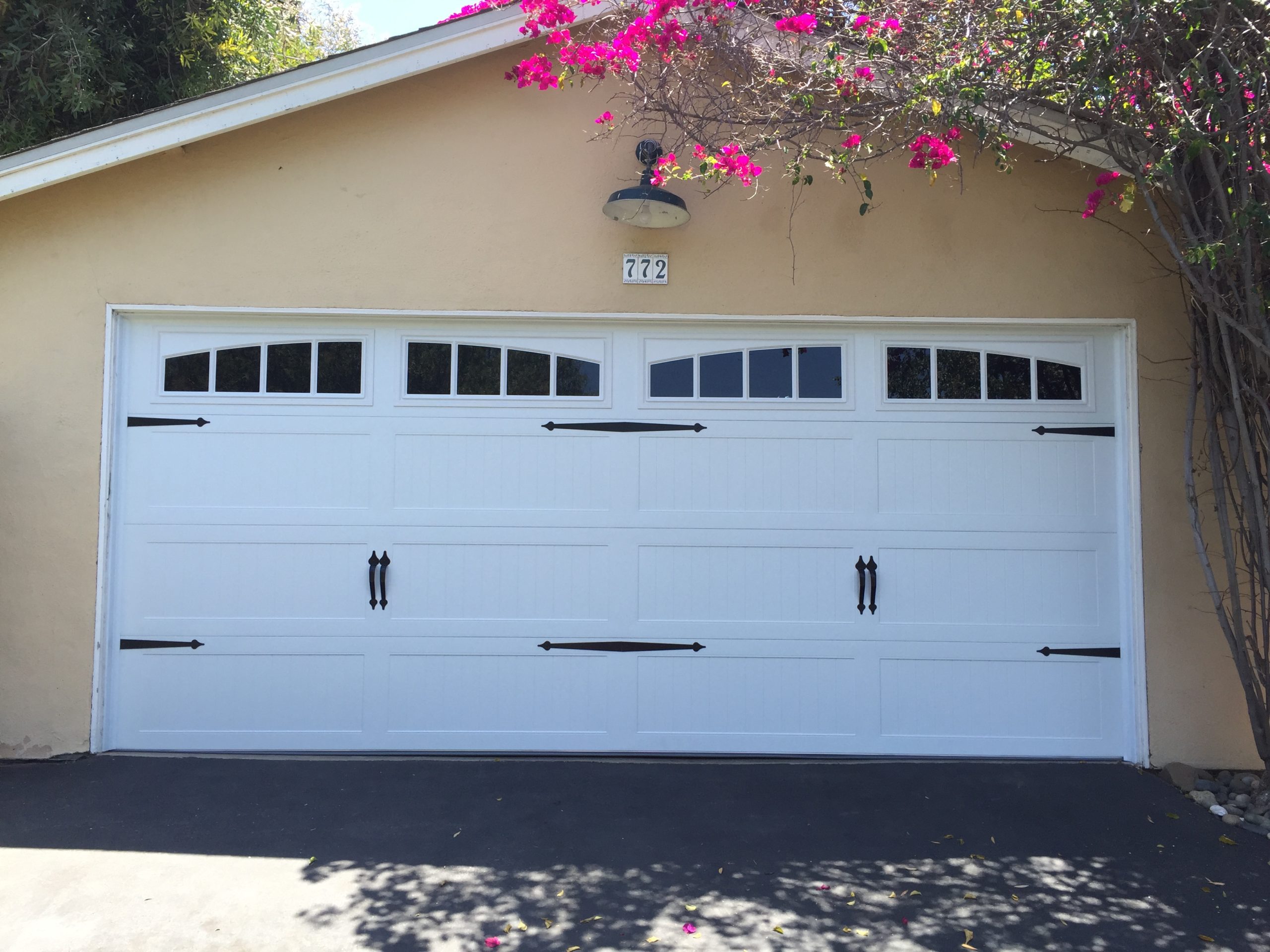 White Carriage Garage Door with Arched Windows 