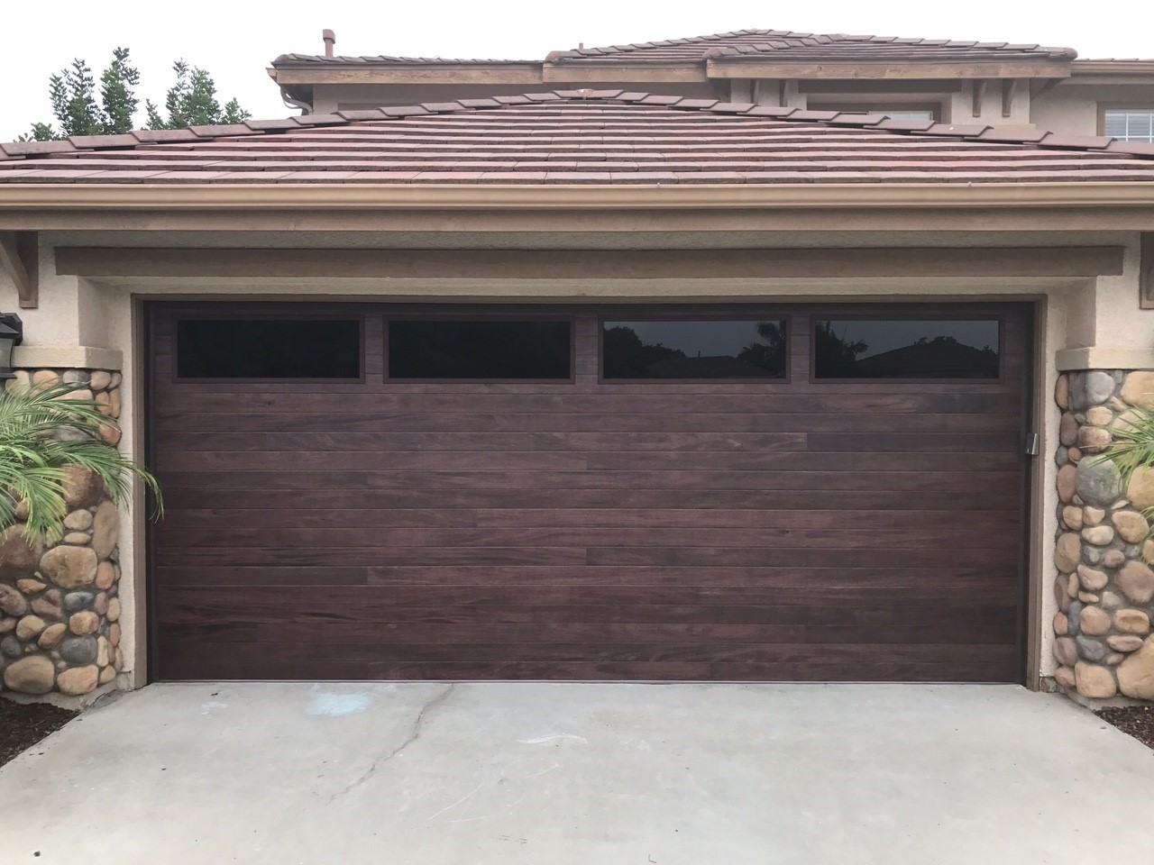 Flushed Panel Faux Wood Garage Door with Clear Windows