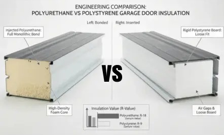 Comparison of polyurethane and polystyrene insulation in garage door panels